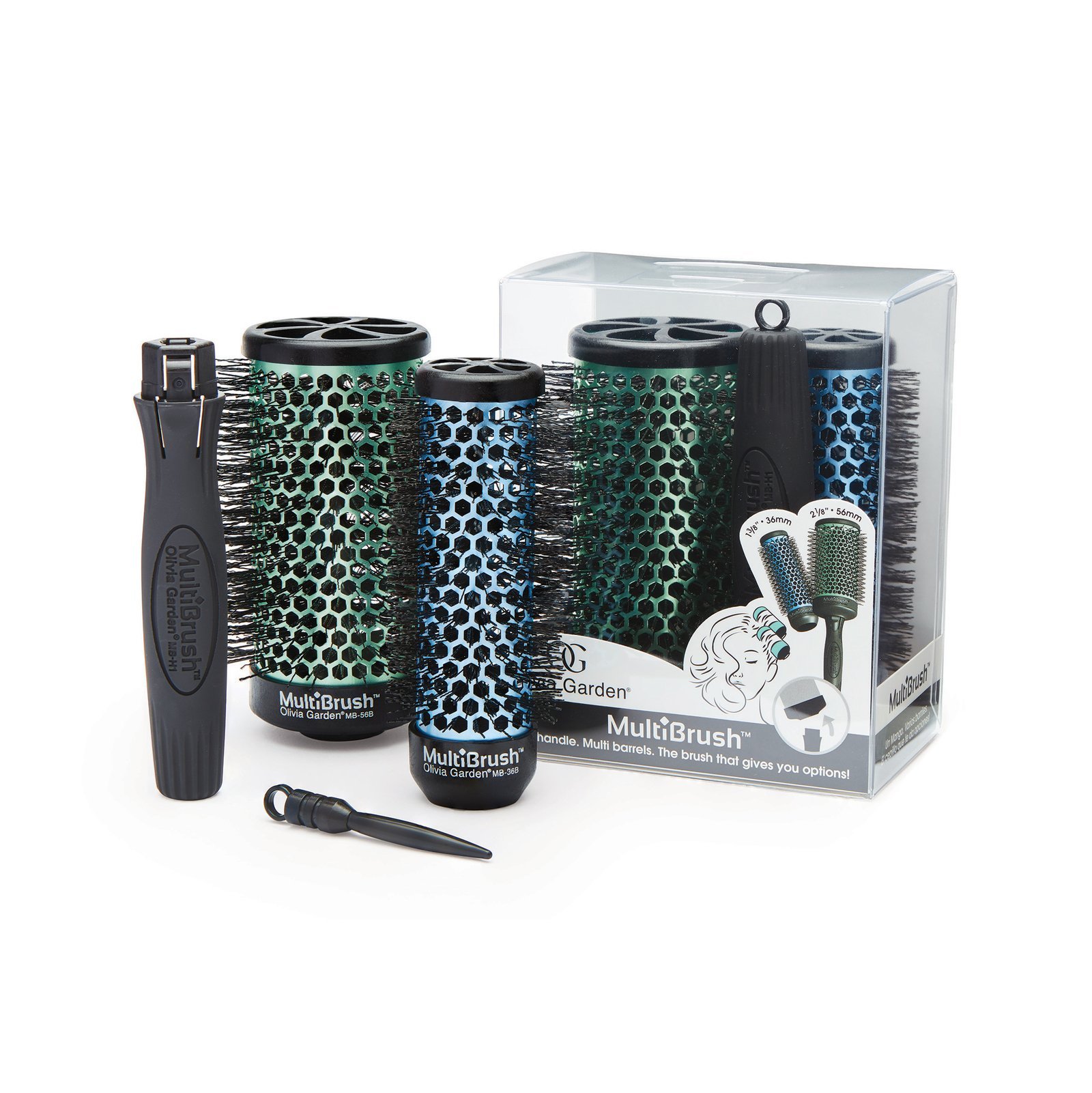 DUO BLISTER CEPILLOS OLIVIA GARDEN MULTIBRUSH MANGO Y 2 BARRILES 36 Y 56 mm